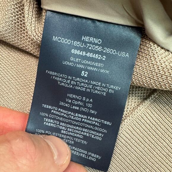 NWT Herno Men's Gilet Mixed Media Zippered Vest Knit Padded Beige/Tan Size 52 - Picture 9 of 10